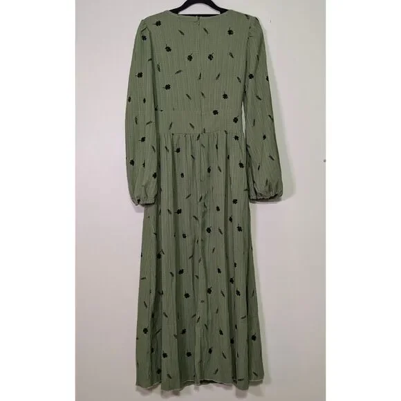 Sage Green Botanical Maxi Dress Corset Waist Cottagecore Small - Picture 3 of 6